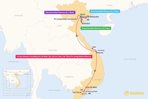 Map Hanoi, Ninh Binh & Ha Long Bay: Best Itinerary Ideas