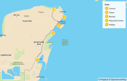 Mexico map: Riviera Maya Road Trip - 13 Days