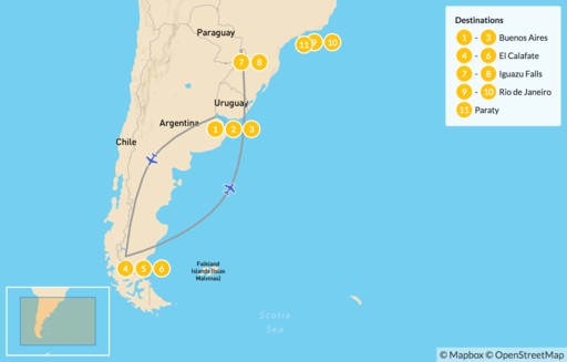 Argentina map: Highlights of Argentina & Rio de Janeiro - 12 Days