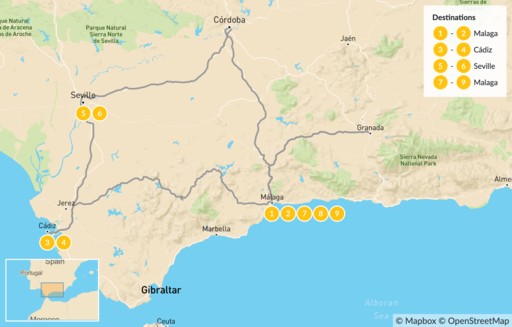 Spain map: Magic of Southern Spain - 10 Days