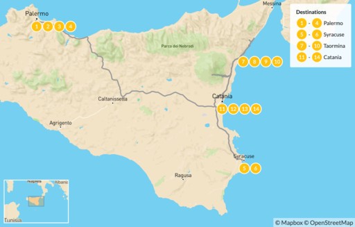 Italy map: Best of Sicily - 15 Days