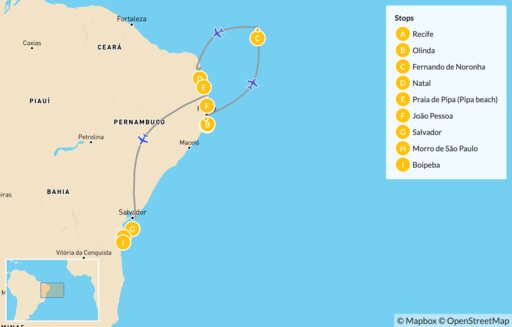 Map Cultural & Natural Wonders of Northeast Brazil - 21 Days