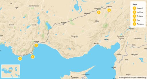 Map Cappadocia and Lycian Way Road Trip - 13 Days