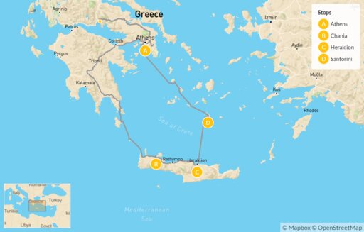 Map Luxury & Adventure in Greece: Athens, Crete & Santorini - 14 Days 