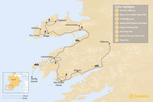 Ireland map: Kingdom of Kerry Guided Hike - 8 Days