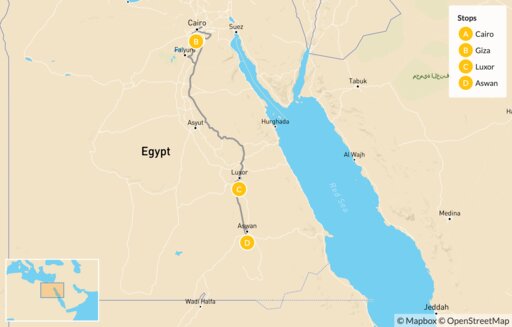 Map Ancient Landmarks & Natural Landscapes of Egypt: Giza, Luxor, Aswan & Fayoum - 12 Days