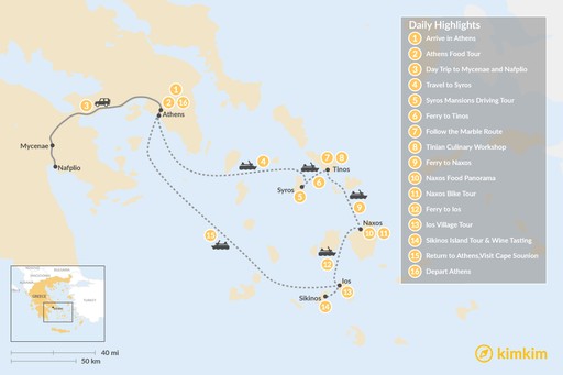 Greece map: Relaxing Secret Cyclades - 16 Days