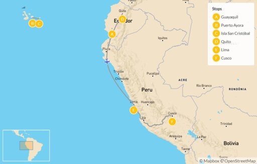 Map Best of Ecuador & Peru with the Galápagos & Machu Picchu - 14 Days