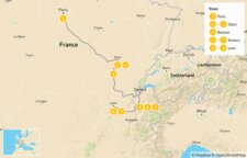Map of Eastern France Roadtrip: Paris, Dijon, Beaune, Annecy & Lyon - 10 Days
