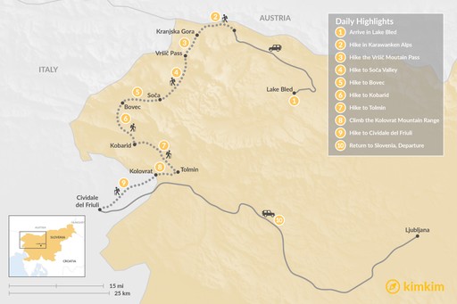 Map Alps to the Adriatic: Inn-to-Inn Walking Adventure - 10 Days