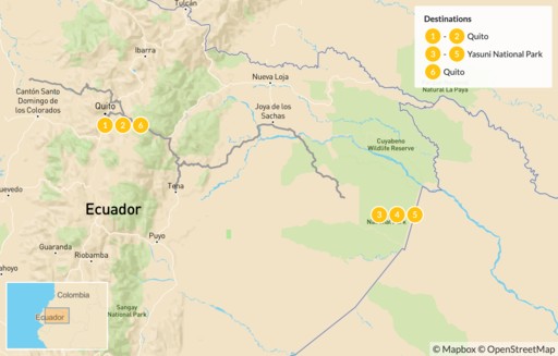 Ecuador map: Nature & Culture in Ecuador: Quito and the Amazon Rainforest - 7 Days