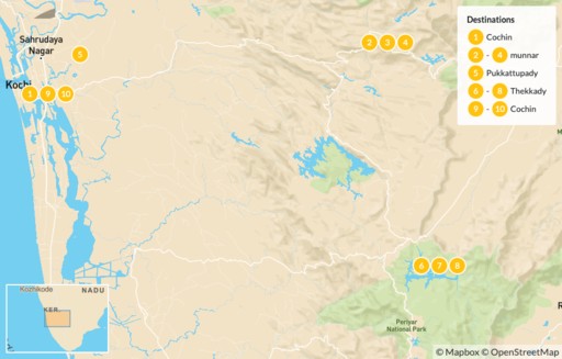 India map: Kerala Hiking Adventure: Cochin, Munnar, and Thekkady - 10 Days