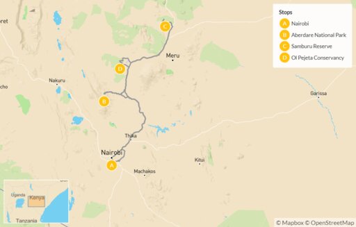 Map Kenya Off-the-Beaten-Path Safari: Nairobi, Aberdare, Samburu & Ol Pejeta - 7 Days