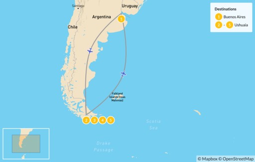 Patagonia map: Discover Ushuaia - 6 Days