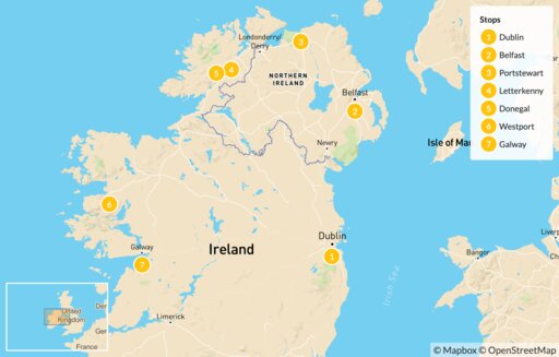Map North Ireland Road Trip: Belfast, Donegal & Galway - 8 Days