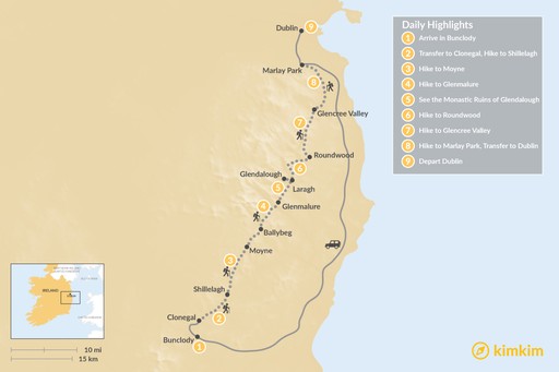 Ireland map: Hiking the Wicklow Way - 9 Days