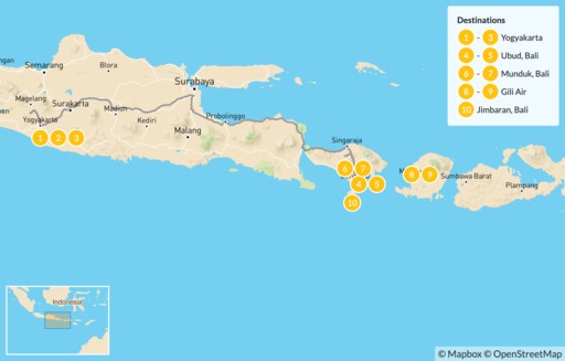Indonesia map: Adventure and Wonder in Indonesia: Yogyakarta, Ubud, Munduk, Gili Air, & Jimbaran - 11 Days