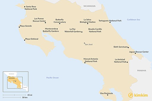 Costa Rica map: Where to Spot Wildlife in Costa Rica