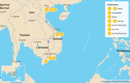 Vietnam map: Family Cultural Tour of Vietnam - 10 Days