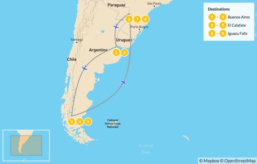Argentina map: Highlights of Argentina - 9 days