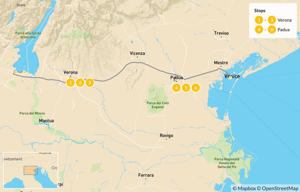 Map of Food & Wine in Verona, Padua & Venice - 7 Days Map of Food & Wine in Verona, Padua & Venice - 7 Days