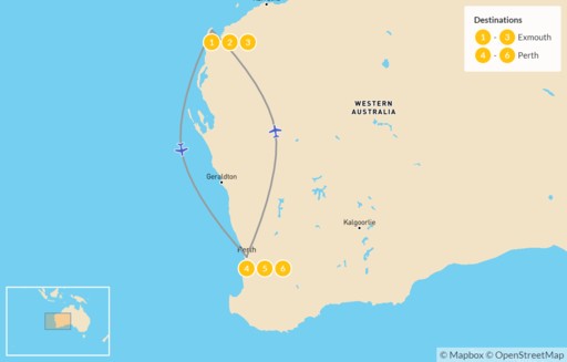 Australia map: West Coral Coast: From Exmouth to Perth - 7 Days