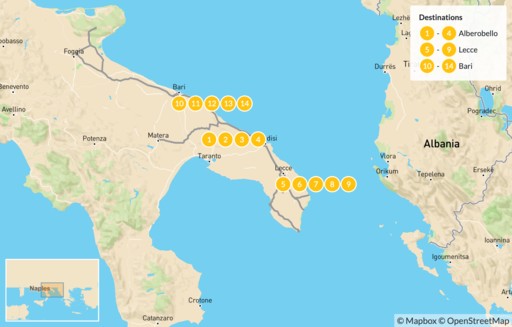 Italy map: Laidback Puglia - 15 Days