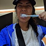 Brushing before boarding | Photo taken by Jessica H