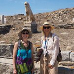 Delos Archeological Site; Ruth, Our Guide Marilena and a Naxian Lion | Photo taken by Tom B