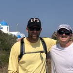 On the morning of the wedding, Bauer, Mick and Rob hike the caldera from Firostefani back to Oia, while the girls get help with make-up and hair. | Photo taken by Kris M
