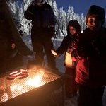Roasting sausages and drinking hot berry juice. | Photo taken by Victoria M