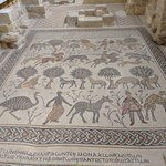 Though little remains of the early buildings, the mosaics can be seen inside the present-day Memorial of Moses Church on Mount Nebo.  One of the main mosaic pieces, about 9 metres by 3 metres, depicts hunters and various animals.  - Memorial of Moses Church, Mount Nebo, Jordan | Photo taken by Rich W