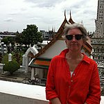 Our hotel is over the river, above Jane's right shoulder in this photo. | Photo taken by Rodney S