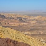 As we drove up the rugged mountains from the Dead Sea toward Petra, the landscape became a "painted desert" of rocks and minerals.  - At-Tafilah Highway, Jordan | Photo taken by Rich W