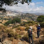 Hike to Apeiranthos; Ruth and Costas along the Trail; Apeiranthos in the Distance | Photo taken by Tom B