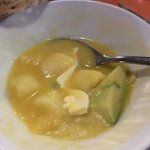 Potato, cheese and avocado soup, yum! | Photo taken by Sheila R