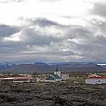 Hverfjall volcano towering over town. | Photo taken by Kim C