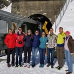 Group photo during one of the stops at a frozen waterfall | Photo taken by Lisa S
