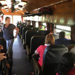 Rocking and rolling in our observation carriage! ( Sitting backwards, timber panelling and little fans on the ceiling). | Photo taken by Sylvanna C