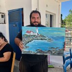 Keramoti Resident and his Artwork | Photo taken by Tom B