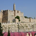 It was time to leave the Old City of Jerusalem. We had to take our bags to the bottom of this hill because our Palestinian Christian driver's permit only allowed him to drive in the new part of Jerusalem.  - Wall of Old City of Jerusalem, Israel | Photo taken by Rich W