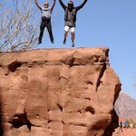 With the Bedouin guide at Wadi Rum | Photo taken by Vinita N