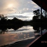 Sunset over the Napo river on the way back to Yucuma after fishing for piranhas and visiting the hidden lagoon. | Photo taken by Katrina H