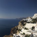 Panoramic view of our cave home Airbnb in Oia, Santorini | Photo taken by Kris M