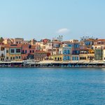 Waterfront restaurants and shops line the Chania harbour | Photo taken by David B