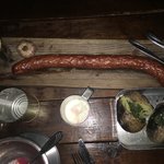 Lunch at Kryivka, kielbasa and potatoes  | Photo taken by Barbara D