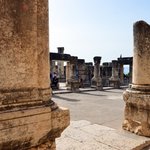 The columns of this partially restored synagogue in Capernaum lie atop an older structure that was very likely visited by Jesus - and where some believed that he preached. Nearby, archaeologists have discovered a dwelling that is possibly the home of the Apostle Peter.  - Capernaum, Israel | Photo taken by Rich W