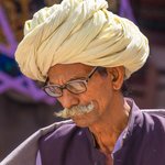Large turbans and handlebar mustaches are typical of Rajasthani men. Pushkar. | Photo taken by Jean M