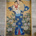 In the upper chapel of the Basilica of the Annunciation, there are a couple of dozen of paintings, mosaics, and sculptures donated by various countries of the world that depict Mary and the child Jesus.  This piece was donated by Japan, and it's wonderful to see their Asian interpretation.  - Basilica of the Annunciation, Nazareth, Israel | Photo taken by Rich W