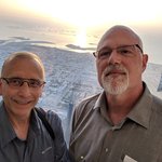 We had sunset reservations to go to the 148th floor of the Burj Khalifa, the tallest building in the world, where we took a selfie (when there are two or more people, why isn't the photo an "us-ie"?), overlooking part of Dubai and the Persian Gulf - Burj Khalifa, Dubai, United Arab Emirates | Photo taken by Rich W